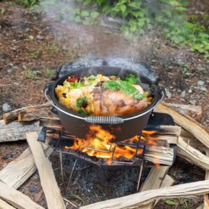 LIFERUN Dutch Oven Pot with Lid, 12 Quart Cast Iron Dutch Oven, without Feet, with Stand & Spiral-shaped Handle, Cast Iron Pot for Outdoor & Indoor