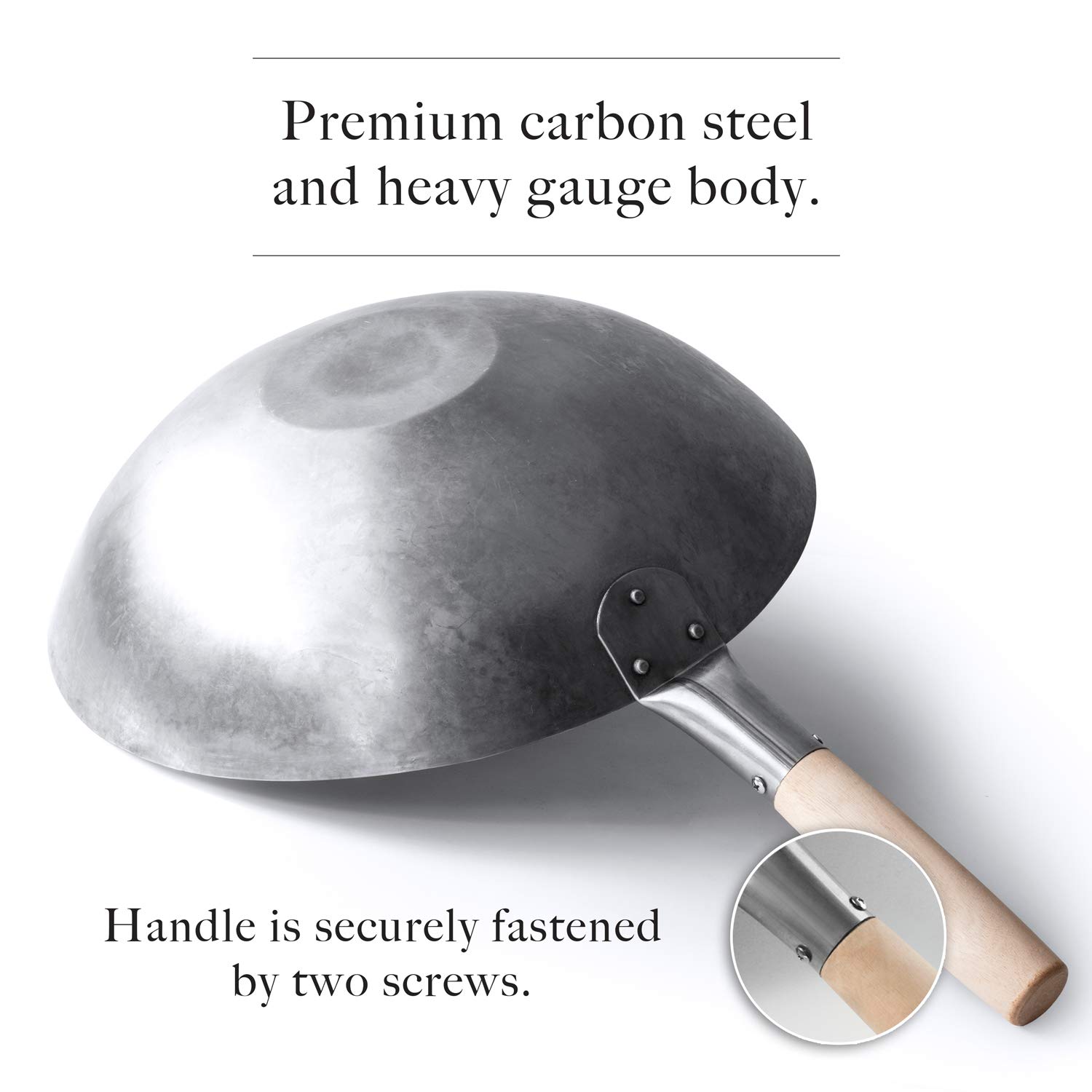 Mammafong Flat Bottom Carbon Steel Wok Pan - Authentic Hand Hammered Woks and Stir Fry Pans - 14" Pow Wok