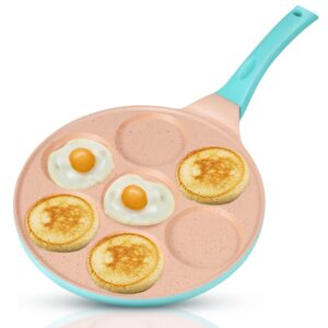 pancake pan 7 molds nonstick breakfast griddle blini pan, gas compatible,9.7 inch blue