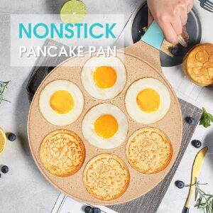 Pancake Pan 7 Molds Nonstick Breakfast Griddle Blini pan, Gas Compatible,9.7 inch Blue