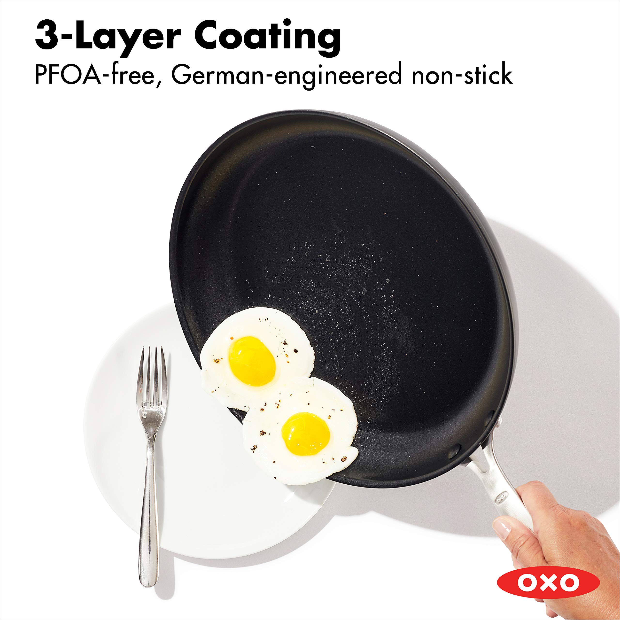OXO Good Grips Non-Stick Pro Dishwasher safe 12" Open Frypan & Non-Stick Pro Dishwasher safe 8" Open Frypan,Gray,8-Inch