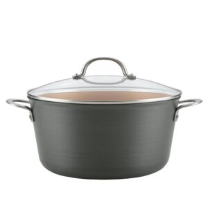 ayesha curry home collection hard anodized nonstick stock pot/stockpot with lid, 10 quart, charcoal gray