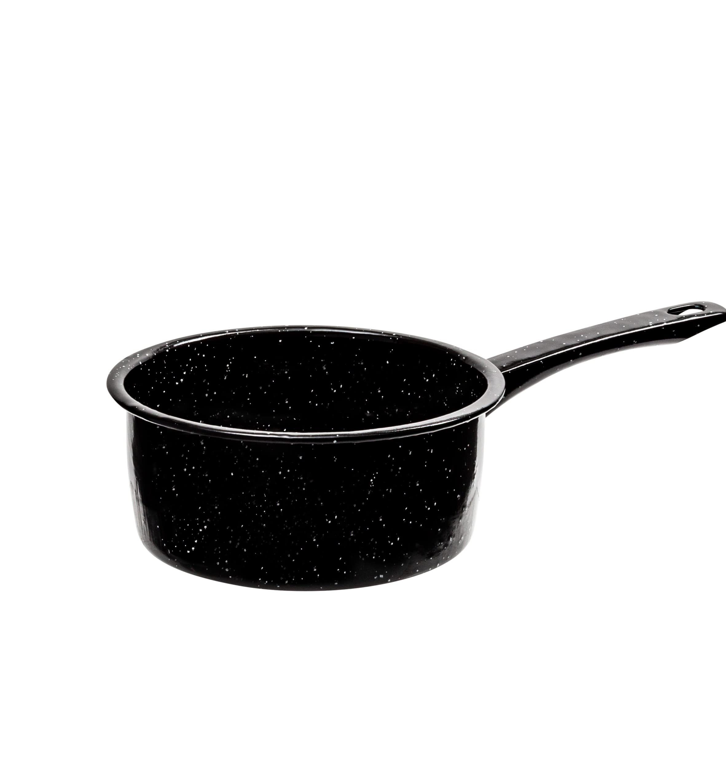 Millvado Granite 1 Quart Saucepan, Naturally Nonstick Sauce Pots, Speckled Enamel Cookware, Small Sauce Pan for Cooking and Boiling, Granite Cooking Pot for Stovetop, Campfire, Outdoor Stove