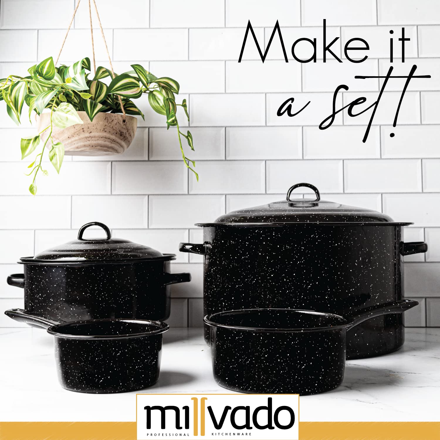 Millvado Granite 1 Quart Saucepan, Naturally Nonstick Sauce Pots, Speckled Enamel Cookware, Small Sauce Pan for Cooking and Boiling, Granite Cooking Pot for Stovetop, Campfire, Outdoor Stove