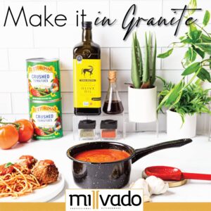 Millvado Granite 1 Quart Saucepan, Naturally Nonstick Sauce Pots, Speckled Enamel Cookware, Small Sauce Pan for Cooking and Boiling, Granite Cooking Pot for Stovetop, Campfire, Outdoor Stove