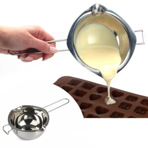 18/8 Stainless Steel Universal Melting Pot, Double Boiler Insert, Double Spouts, Heat-Resistant Handle, Flat Bottom, Melted Butter Chocolate Cheese Caramel Homemade Mask =580ML (Silver)