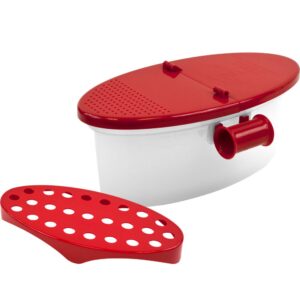time roaming versatile microwave pasta boat, sturdy food grade heat resistant pp material, pasta cooker vegetable steamer boat strainer, massive capacity up to 5 pounds