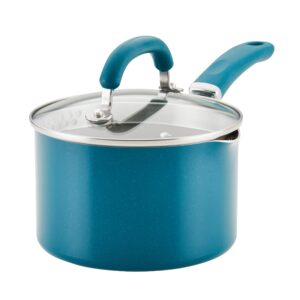 rachael ray create delicious nonstick induction saucepan with straining lid, 2 quart, teal shimmer