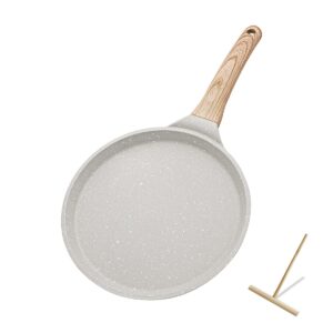 bobikuke nonstick crepe pan with spreader, 8 inch flat pan for roti indian griddle pan dosa pan, tawa dosa tortilla pan induction compatible - white