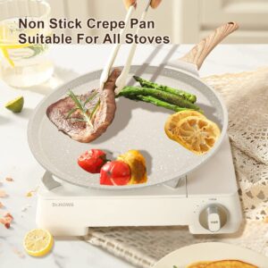 Bobikuke Nonstick Crepe Pan with Spreader, 8 Inch Flat Pan for Roti Indian Griddle Pan Dosa Pan, Tawa Dosa Tortilla Pan Induction Compatible - White