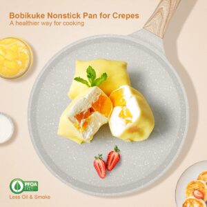 Bobikuke Nonstick Crepe Pan with Spreader, 8 Inch Flat Pan for Roti Indian Griddle Pan Dosa Pan, Tawa Dosa Tortilla Pan Induction Compatible - White