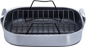 hexclad hybrid nonstick roasting pan with rack, dishwasher and oven friendly, compatible with all cooktops