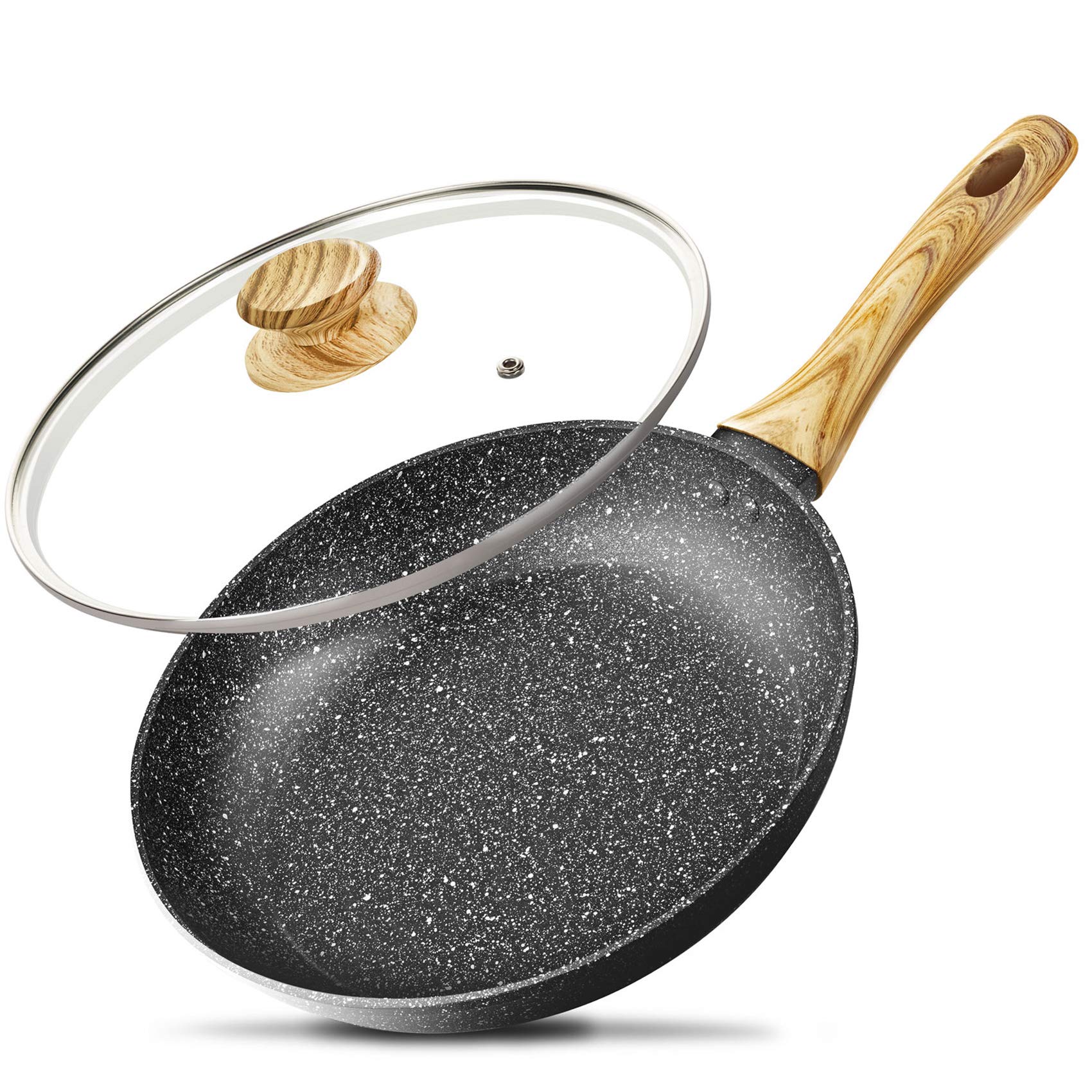 MICHELANGELO 10 Inch Frying Pan with Lid, Nonstick Frying Pan with Healthy Granite Coating, Nonstick Pan with Anti-Scald Handle, Induction Compatible