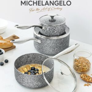 MICHELANGELO Saucepan with Lid 3 Quart, Ultra Nonstick Sauce Pan with Non toxic Stone-Derived Coating, Sauce Pot with Lid, Stone Saucepan with Lid, 3 Quart Sauce Pan