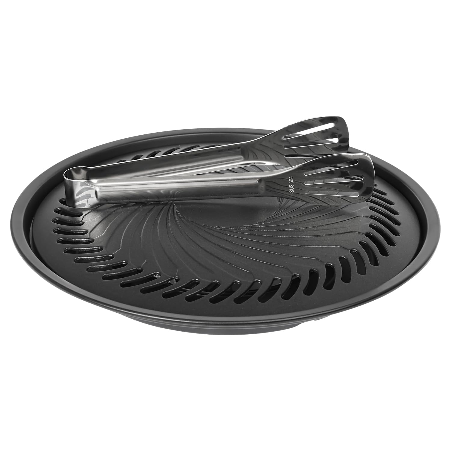 Japan BBQ Plate (Large) | Stovetop Korean BBQ Non-Stick Round Barbecue Grill Pan by Fapend | Free 304 Stainless Steel Barbecue Tongs (Japan Import)