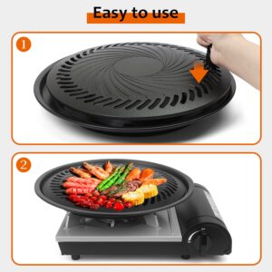 Japan BBQ Plate (Large) | Stovetop Korean BBQ Non-Stick Round Barbecue Grill Pan by Fapend | Free 304 Stainless Steel Barbecue Tongs (Japan Import)