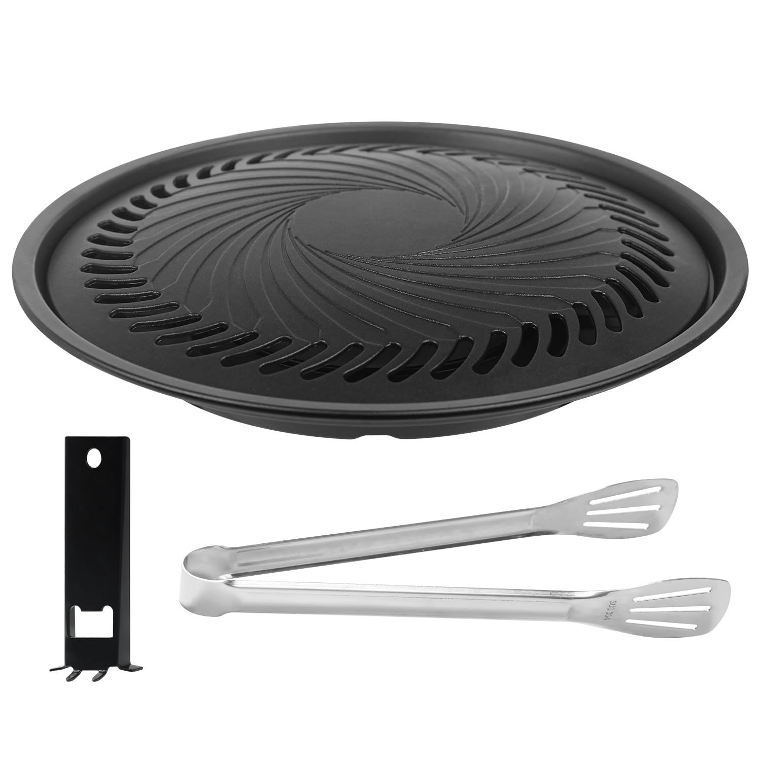 Japan BBQ Plate (Large) | Stovetop Korean BBQ Non-Stick Round Barbecue Grill Pan by Fapend | Free 304 Stainless Steel Barbecue Tongs (Japan Import)