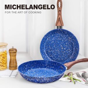 MICHELANGELO Frying Pan Set 10" & 12", Ultra Nonstick Frying Pans With Stone-Derived Coating,NON-TOXIC Stone Frying Pan Set With Heat-Resistant Bakelite Handle, Granite Frying Pan Set 10+12 inch, Blue