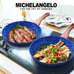 MICHELANGELO Frying Pan Set 10" & 12", Ultra Nonstick Frying Pans With Stone-Derived Coating,NON-TOXIC Stone Frying Pan Set With Heat-Resistant Bakelite Handle, Granite Frying Pan Set 10+12 inch, Blue