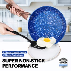 MICHELANGELO Frying Pan Set 10" & 12", Ultra Nonstick Frying Pans With Stone-Derived Coating,NON-TOXIC Stone Frying Pan Set With Heat-Resistant Bakelite Handle, Granite Frying Pan Set 10+12 inch, Blue