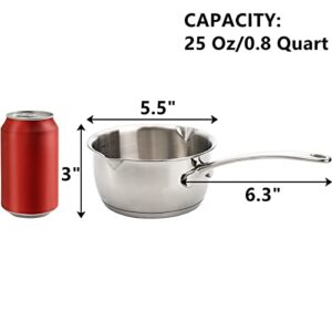 DEAYOU 18/10 Stainless Steel Butter Warmer Pan, Small Milk Warmer Pot with Pour Spout for Soup, 25OZ