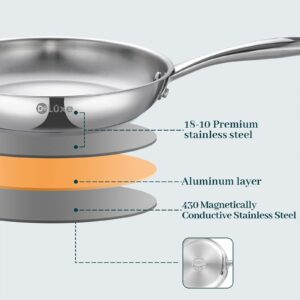 Deluxe 8 Inch Stainless Steel Skillet Pan Nonstick, Gas, Electric, Induction, Dishwasher Safe