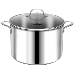 flamingpan 12qt heavy duty stainless steel stock pot - perfect pot for soups, stews, big pot for large batch cooking - durable, rust-resistant & non-discoloring stock pot, easy to clean