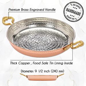 Crystalia Authentic Hammered Copper Pan, Traditional Handmade Copper Skillets for Cooking, Copper Egg Fry Omelet Pan with Ergonomic Metallic Handles, Hammered Copper Cookware (9.5 Inch)