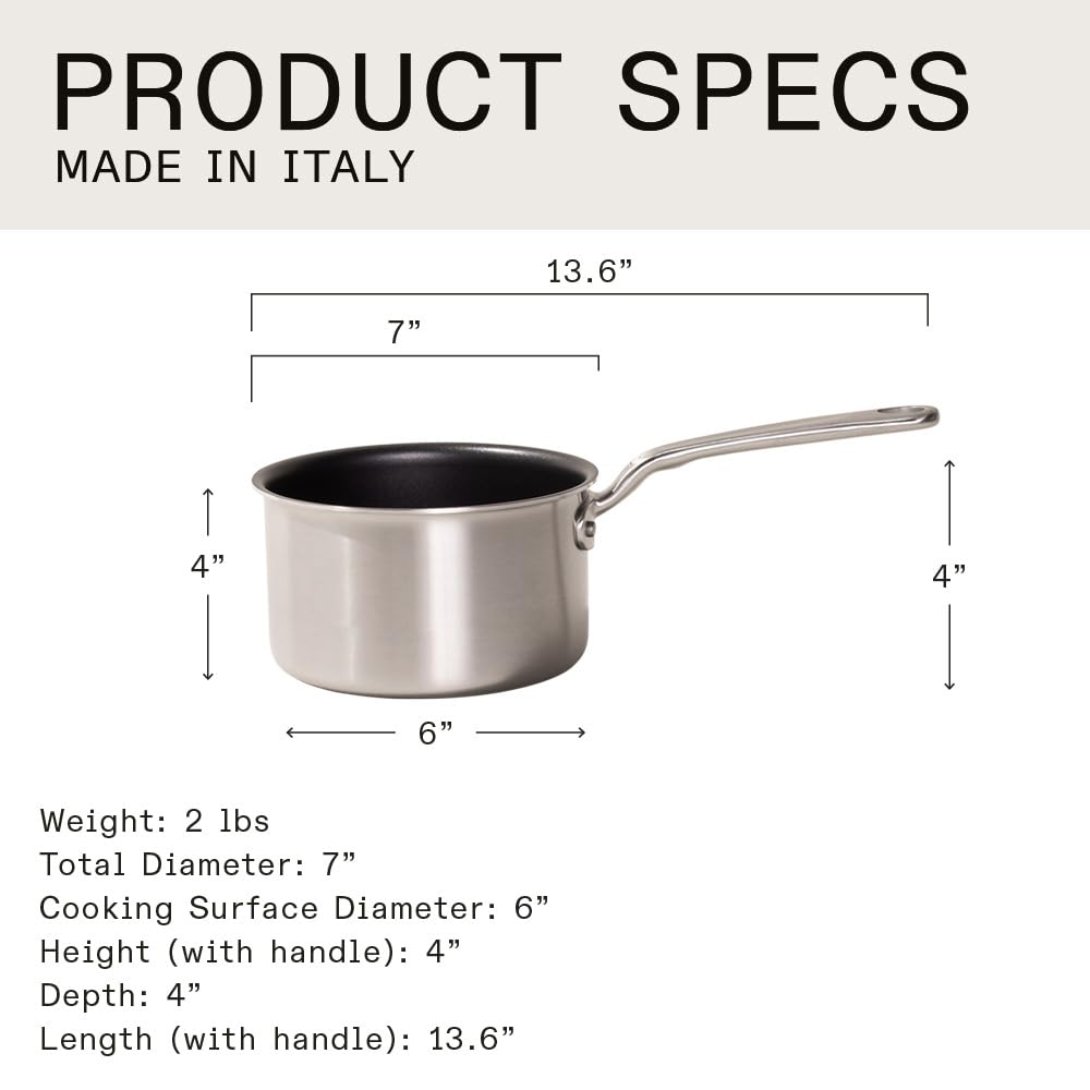 Made In Cookware - 2 Quart Non Stick Sauce Pan With Lid - Graphite - 5 Ply Stainless Clad Nonstick Saucepan - Professional Cookware - Crafted in Italy - Induction Compatible