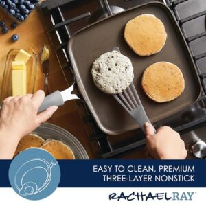 Rachael Ray Cook + Create Nonstick Stovetop Griddle/Grill Pan, Square, 11 Inch, Gray