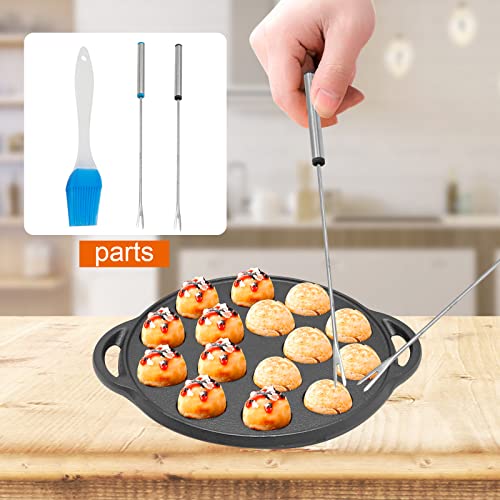 15 Hole Takoyaki Pan, Cast Iron Heavy Duty NonStick Square Cooking Plate Octopus Ball Maker 1.5" Half Sphere Takoyaki Maker for Baking Cooking