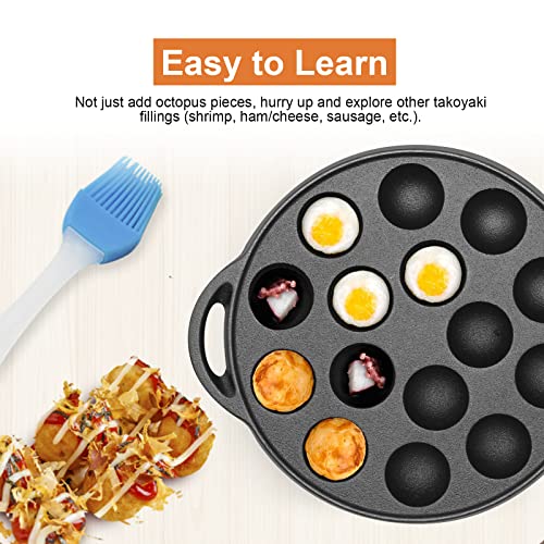 15 Hole Takoyaki Pan, Cast Iron Heavy Duty NonStick Square Cooking Plate Octopus Ball Maker 1.5" Half Sphere Takoyaki Maker for Baking Cooking