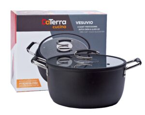 professional 8 quart nonstick dutch oven with glass lid | italian made ceramic coated oven safe stock pot for bread baking, stews, casseroles and more by daterra cucina