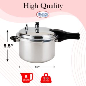 Alpine Cuisine Pressure Cooker/canner Aluminum 5 Liters, Bakelite Handle Mirror Polishing, Super Safety Lock, Cook Delicious Food in Less Time, Easy to Open & Close, Suitable for All Kinds of Stoves