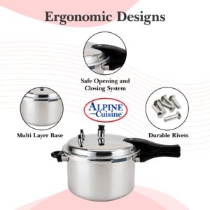 Alpine Cuisine Pressure Cooker/canner Aluminum 5 Liters, Bakelite Handle Mirror Polishing, Super Safety Lock, Cook Delicious Food in Less Time, Easy to Open & Close, Suitable for All Kinds of Stoves