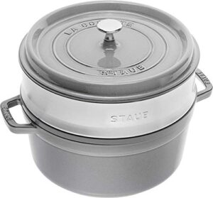 staub cocotte with steamer round 26cm graphite grey