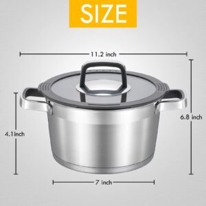 MARSKITOP 3 Qt Stock Pot with Lid, Small Stockpot Stainless Steel Soup Pot with Double Handle, Induction Pasta Pot Heavy Duty Cooking Pot