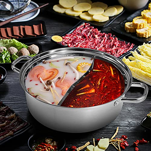 MyLifeUNIT Shabu Shabu Pot, 304 Stainless Steel Hot Pot with Divider, 11.8 Inches Soup Cookware for Induction Cooktop, Gas Stove