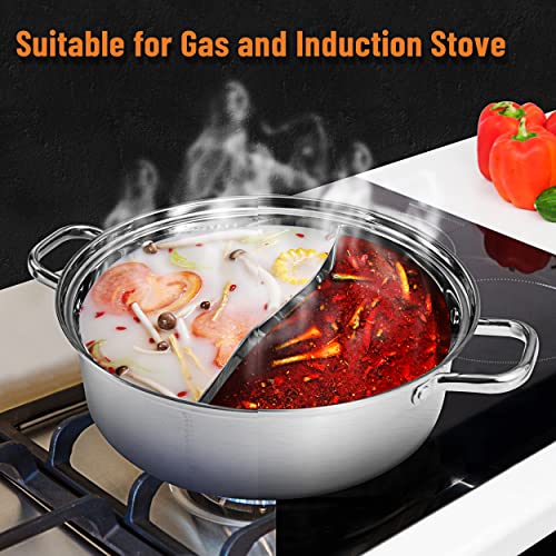 MyLifeUNIT Shabu Shabu Pot, 304 Stainless Steel Hot Pot with Divider, 11.8 Inches Soup Cookware for Induction Cooktop, Gas Stove