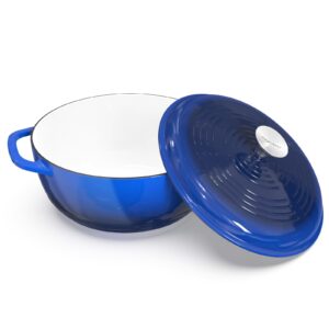 magicplux 3.5 quart dutch oven, enameled cast iron dutch oven pot with lid, dual handles, blue