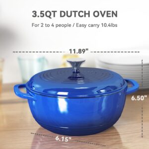 magicplux 3.5 Quart Dutch Oven, Enameled Cast Iron Dutch Oven Pot with Lid, Dual Handles, Blue