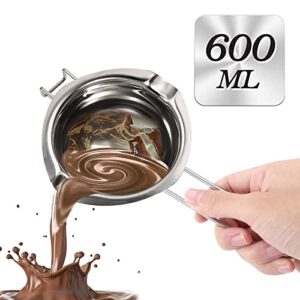 chocolate melting pot - 600ml double boiler with heat resistant handle, stainless steel double boiler pot set, double boilers for stove top can melt chocolate, butter, candy and candle