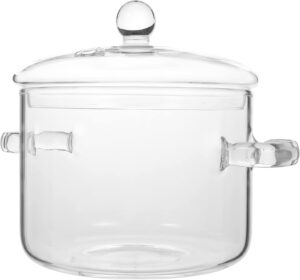 glass saucepan with cover, 64 oz stovetop cooking pot with lid and handle simmer pot clear soup pot, high borosilicate glass cookware