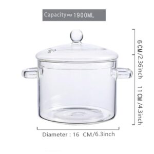 Glass Saucepan with Cover, 64 oz Stovetop Cooking Pot with Lid and Handle Simmer Pot Clear Soup Pot, High Borosilicate Glass Cookware