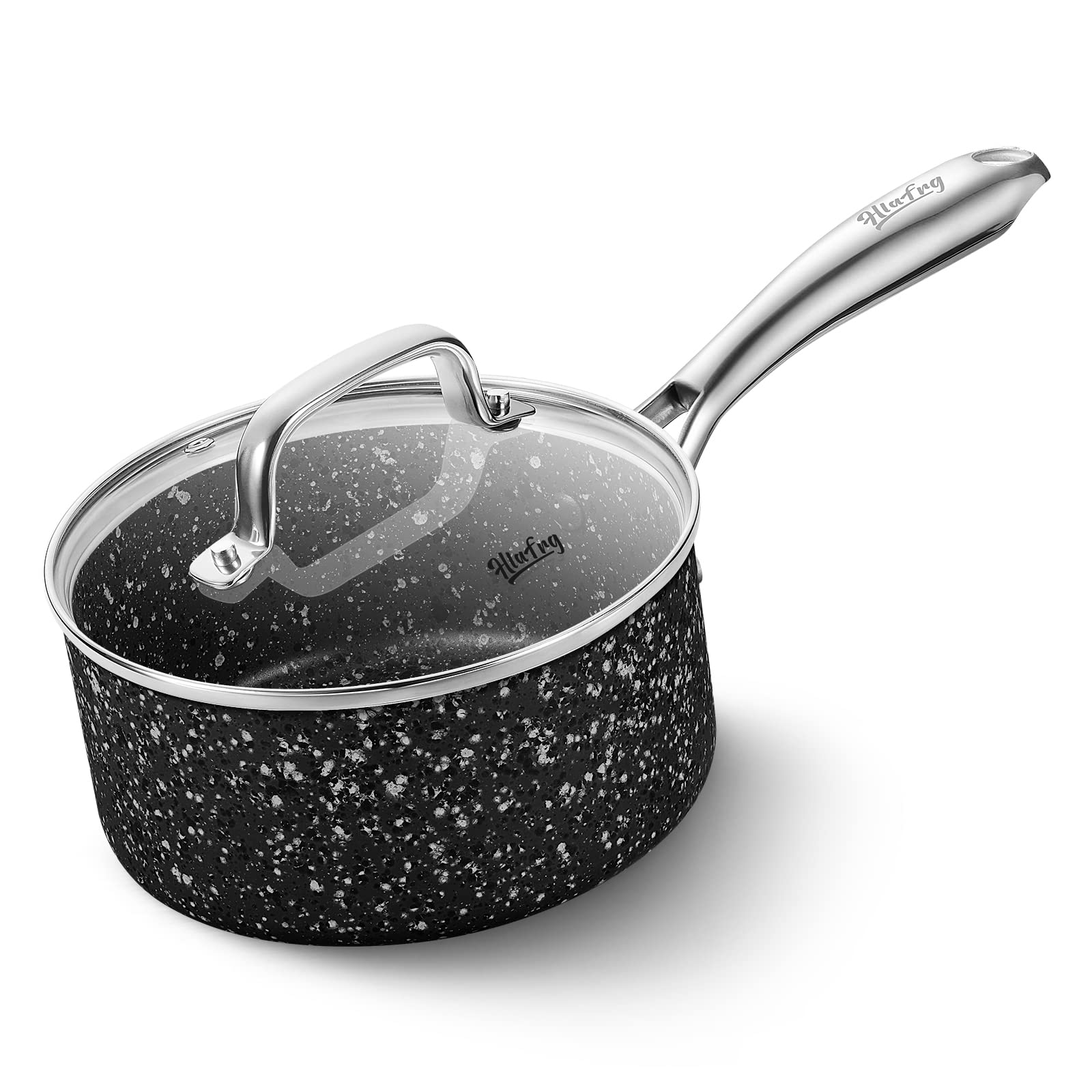 HLAFRG 1 Quart Saucepan with Lid, Ultra Nonstick Sauce Pan with Lid, Small Pot with Lid, Granite Nonstick Saucepan 1 quart, Small Sauce Pot, Black Pot 1 Qt, Aluminum Sauce Pan 1 Qt