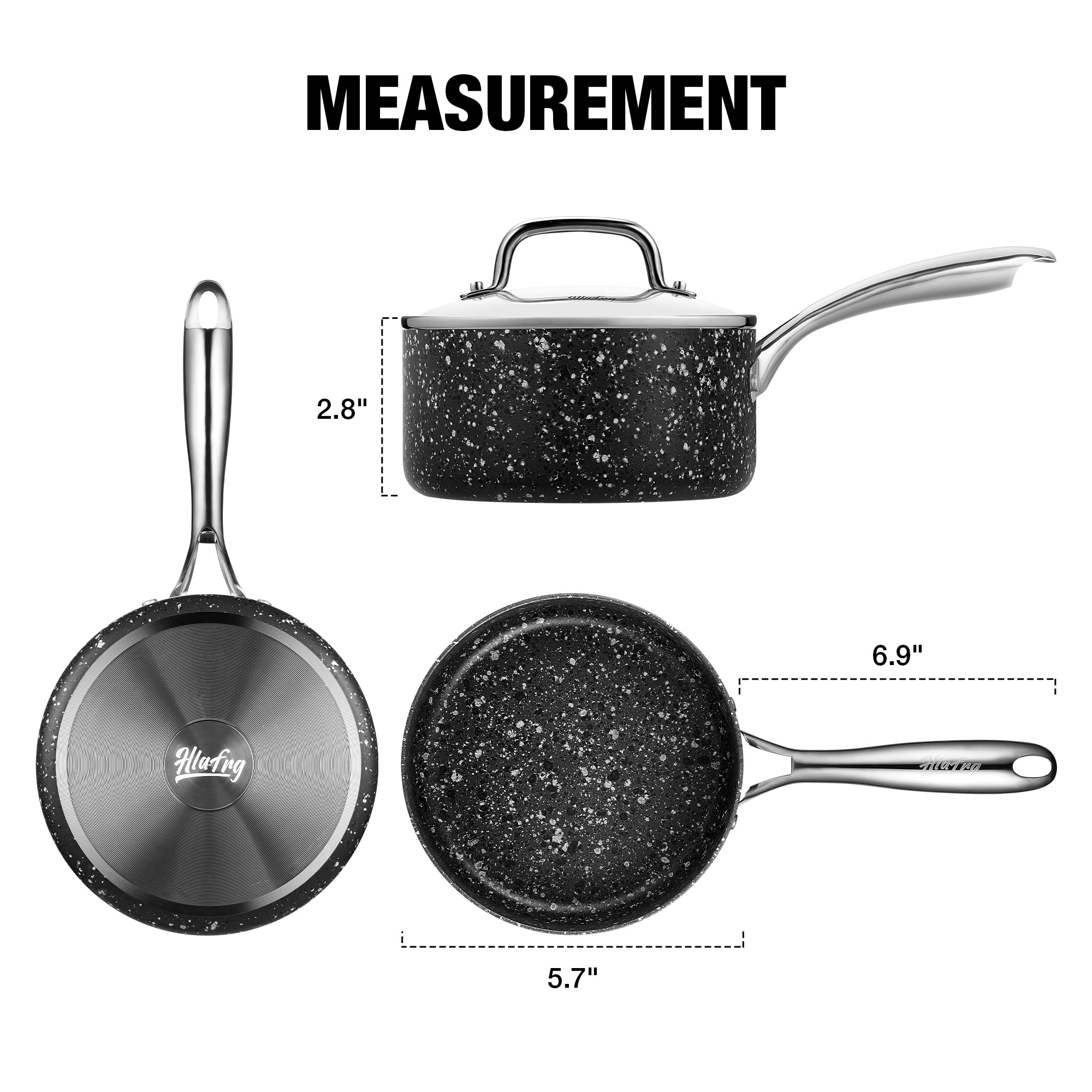 HLAFRG 1 Quart Saucepan with Lid, Ultra Nonstick Sauce Pan with Lid, Small Pot with Lid, Granite Nonstick Saucepan 1 quart, Small Sauce Pot, Black Pot 1 Qt, Aluminum Sauce Pan 1 Qt