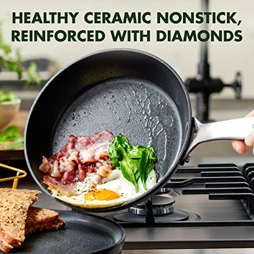 GreenPan SearSmart Hard Anodized Healthy Ceramic Nonstick, 12" Frying Pan Skillet with Lid, PFAS-Free, Textured Surface, Dishwasher Safe, Black