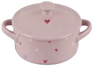 le creuset l'amour collection stoneware mini round cocotte, 8oz, chiffon pink with heart applique