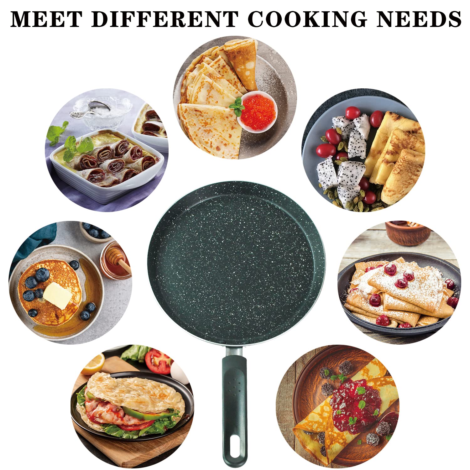 LECOOKING Nonstick Dosa Pan, Comal Para Tortillas, Non-Stick Pancake Griddle Compatible with Induction， also for Crepes.9.5 inch