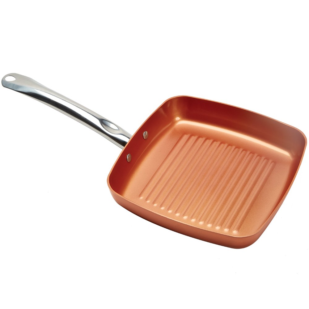 Copper Chef Non-Stick Square Fry Pan 5-Piece Set, 8 Inch Griddle Pan, 9.5 Inch Grill Pan, 11 Inch Griddle Pan, 9.5 Inch Lid, 11 Inch Lid